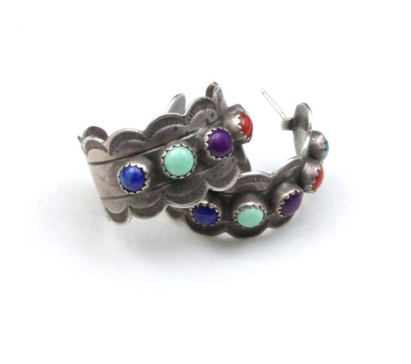 Vintage Sterling Silber & Multi Stein Creolen Post Zurück Südwestlich von HouseofVintageOnline