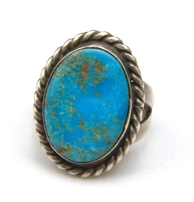 Vintage Sterling Silber & Natürliche Blau Türkis W/Carmel Matrix Ring Größe 3, 75 von HouseofVintageOnline