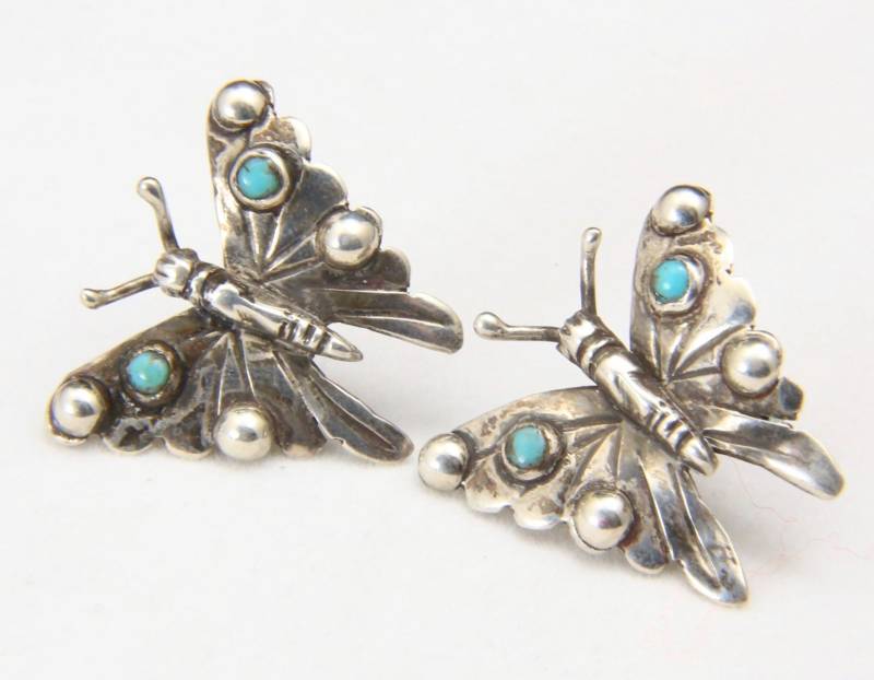 Vintage Sterling Silber & Türkis Schmetterling Post Ohrringe Schöne Detail von HouseofVintageOnline
