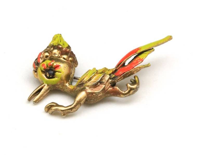 Vintage Tortolani Roadrunner Pin Brosche Signiert Gelb Orange Gold Ton Retro von HouseofVintageOnline