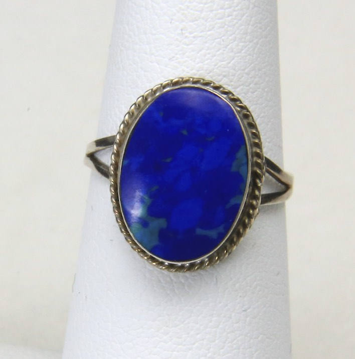 Vintage Zierliche Sterling Silber Und Oval Chrysokoll Cabochon Ring Größe 6, 25 von HouseofVintageOnline