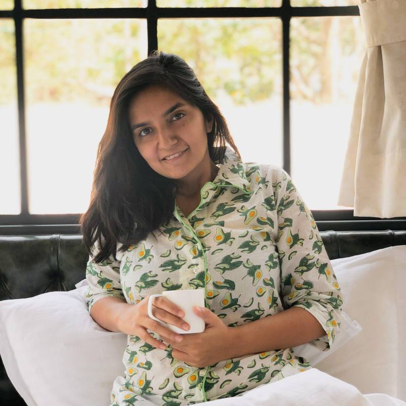 Avocado Blockprint Nachtwäsche, Blaue Baumwolle Loungewear Set, Pj Florales Design, Damen, Bequeme Nachtwäsche von Houseofekam