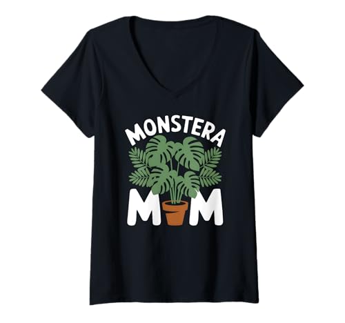 Damen Monstera Mom Zimmerpflanzenliebhaber Gartenarbeit T-Shirt mit V-Ausschnitt Damen Monstera Mom Zimmerpflanzenliebhaber Gartenarbeit T-Shirt mit V-Ausschnitt von Houseplant Lover Clothing