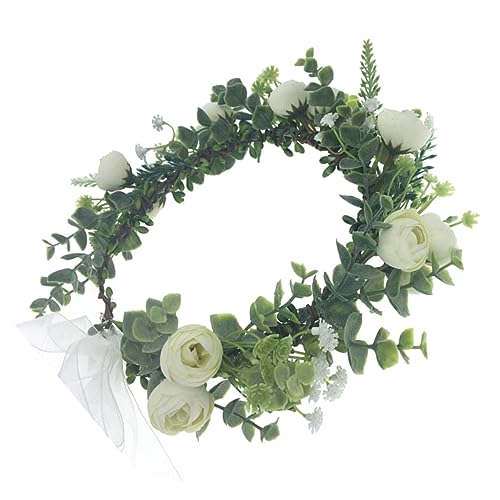 1Stk Blumen- Blumenstirnbänder Blumengirlande brautkranz kopfschmuck Haargirlande Tiara Hochzeit Haarband Kranz-Stirnband Mori-Abteilung Kopfbedeckung das Foto Urlaub Weiß von Housoutil