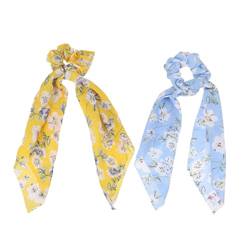 4 Stück Quadratischer Schal mit Fransen und Pferdeschwanz Haargummis anziehen Haargummi mit Band haarschmuck Tiara langer Haarring Kopfbedeckungen für Frauen Haartuch Damen von Housoutil