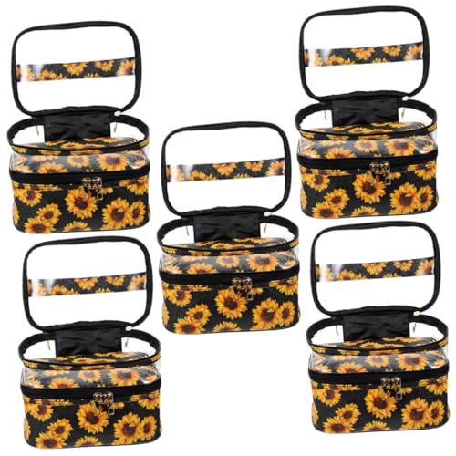 5st Sonnenblumen-Kosmetiktasche Durchsichtiger Kulturbeutel Für Damen Große Reise-kulturtasche Toilettenartikel-Organizer Hautpflege-Make-up Doppelschicht PVC Reisen Reisetasche von Housoutil