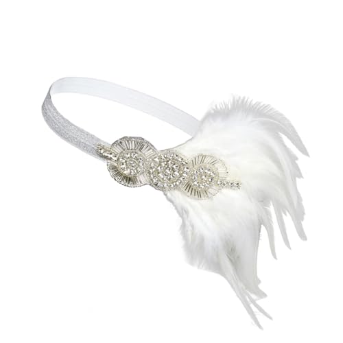 Haarschmuck für die Hochzeit 1920er Jahre Stirnb?nder für Frauen Tiara Haarbänder Federkopfschmuck Party-Kopfschmuck Abschlussball Kopfbedeckung einstellen Stirnband Braut Weiß von Housoutil