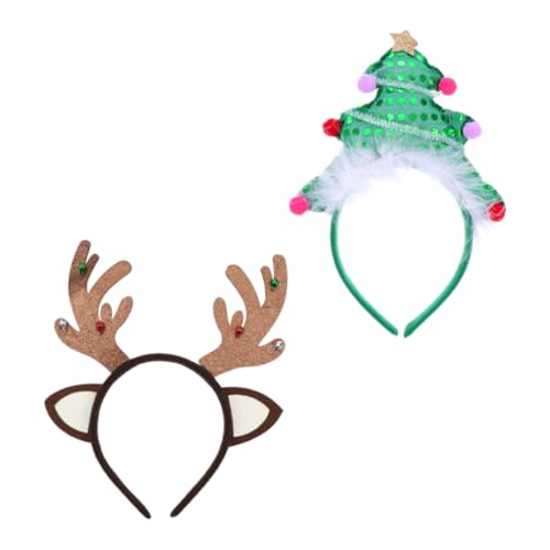 Housoutil 1 Satz 2 Stk Stirnband weihnachtsbaum haarbänder Holiady Geweih Haarband Haargummis weihnachtsdeko Weihnachtsbedarf schönes Haarband Weihnachten schmücken Geschenk von Housoutil