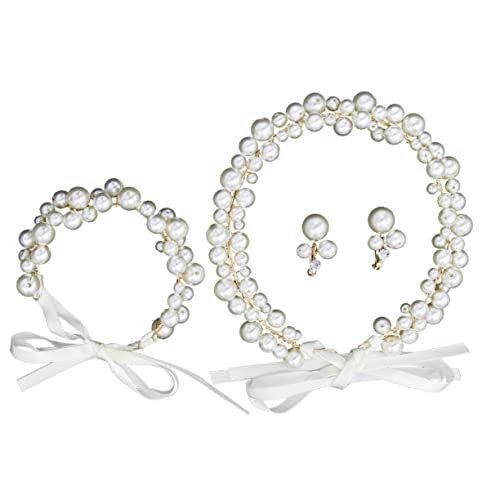 Housoutil 1 Satz Armband für Frauen Scherenhalter Creolen für Mädchen Tiara ohrringe Hochzeit Ohrschmuck Haarschmuck für die Braut Perle Stirnband schmücken Kopfbedeckung von Housoutil