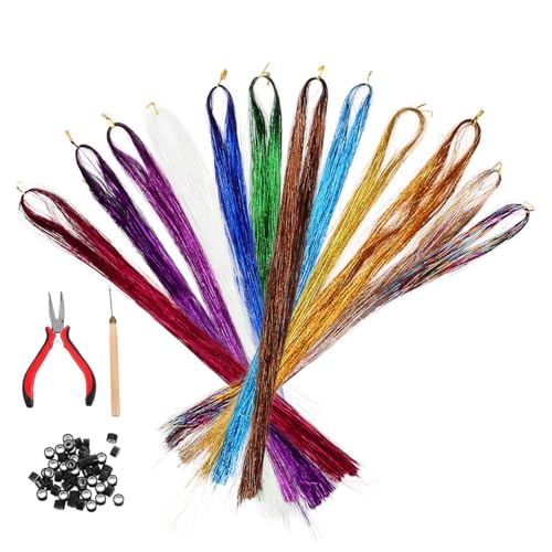 Housoutil 1 Satz Geflochtene Perücke Häkelnadel Weihnachtsperücke Haar Lametta Strähnen Haare Flechten Verlängerung Highlight-farbe-perücken Haar-glitzer-lametta-set Feenhaar-lametta-kit von Housoutil