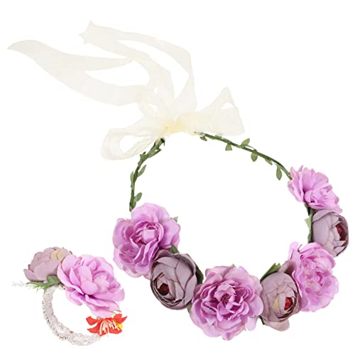 Housoutil 1 Satz Kranz Stirnband Haarband hair-band kawaii Schlüsselanhänger Blumenmädchen-Stirnband Haargummi Tiara Blumenstirnband Feenkronen für Frauen einstellbar Hawaii von Housoutil