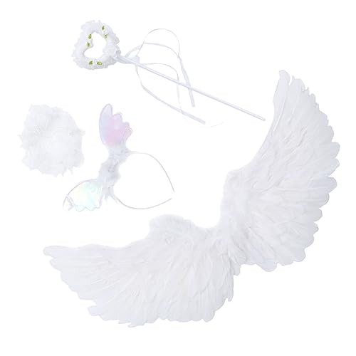 Housoutil 1 Satz Prinzessin Cosplay Flügel Schmetterlingsflügel-requisiten Flügelstütze Für Mädchen-feen-bienenstäbe Feenkostüm Partyzubehör Engelsstäbe Weiß Halloween Kind Draht Stirnband von Housoutil