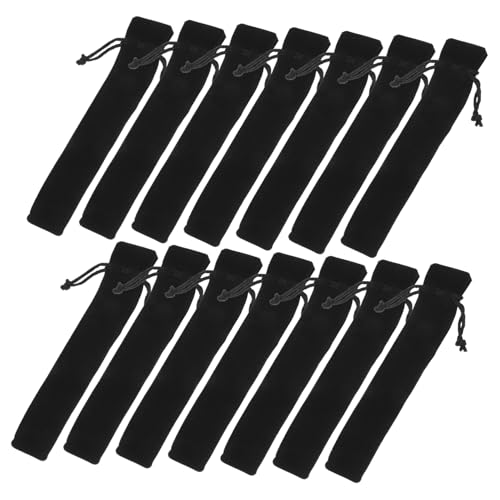 Housoutil 100 Stück Fleece -Stiftbeutel Federtasche süß Stiftetuis für Damen Stiftbeutel mit Kordelzug Bleistifthalter Taschenstifthalter Federmäppchen Flanell Schwarz von Housoutil