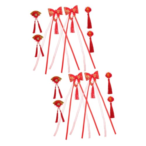 Housoutil 12 Stk Haarschmuck Für Das Neue Jahr Der Kinder Hanfu Haarschmuck Kostüm-haar-accessoires Haarschmuck Für Kinder Japanisch Quastenbesatz Tiara Krawatte Baby Rot Quasten Paar-clip von Housoutil