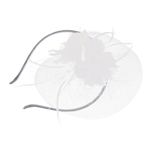 Housoutil 1Stk Feder Haarnadel haar spangen haarclips hair jewellery hair clips hair topper hairpin Mädchen Stirnband Hochzeitskleid Haarschmuck Bankett Kopfbedeckung Gittergewebe Weiß von Housoutil