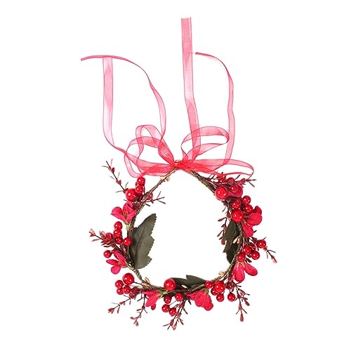 Housoutil 1stk Weihnachtskopfkranz Weihnachtskopfbedeckung Stirnband Blumenkranz-stirnband Hochzeit Blumenkrone Hochzeitshaarkranz Tiara Rot Braut Beere Haarschmuck von Housoutil