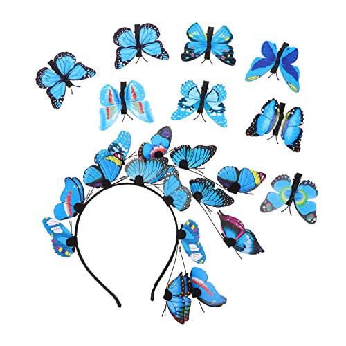Housoutil 2 Sätze Schmetterlings-stirnband Krone Kopfschmuck Fee Kopfschmuck Tiara Mädchenkostüme Blaue Mützen Für Frauen Kronen-stirnband Metall Halloween Kind Kleid von Housoutil