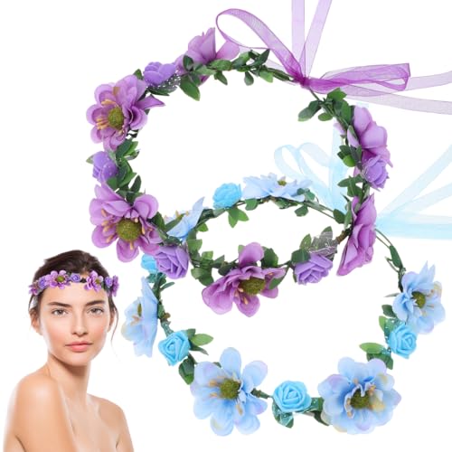 Housoutil 2 Stk Blumen Stirnband Blumengirlande Blumenkopfkranz für blumenkrone Haargummis Tiara Blumenstirnband für frauen Kranz Haarband Hochzeit Schleife Kleidung Stoff von Housoutil