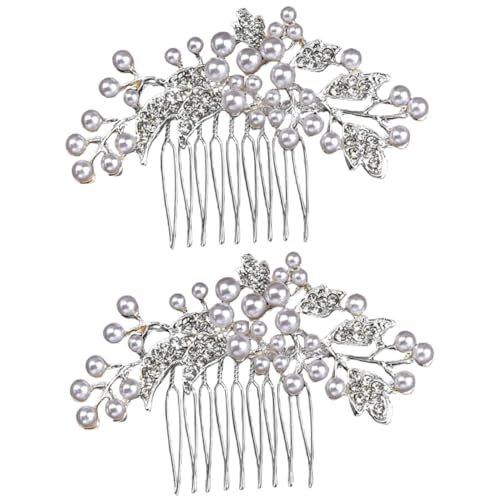 Housoutil 2 Stk haarschmuck Hochzeit Braut Haarkamm Hochzeit Haarkamm Tiara Haarkamm für Frauen Brauthaar-Seitenkamm Legierung Kopfbedeckung Perle Zubehör Fräulein von Housoutil