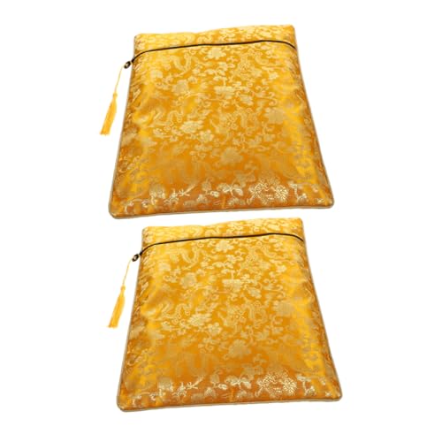 Housoutil 2 Stück Reißverschlusstasche Zip Beutel Stifttasche mit Reißverschluss Bleistiftbeutel mit Reißverschluss künstlerisches Federmäppchen die Seide Yellow von Housoutil