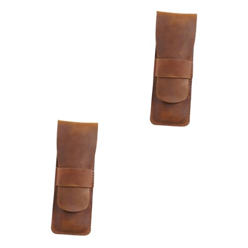 Housoutil 2 Stück Retro Leder Federmäppchen Bleistift Organizer aus Hochwertigem Rindsleder Handgefertigt für Schule und Langlebig und Praktisch für Erwachsene von Housoutil