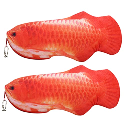 Housoutil 2 Stück Tasche für Fischstifte Bleistiftbeutel in Fischform Neuheit Bleistiftbeutel Federmäppchen Fisch aufbewahrungssack Storage Pockets Plüsch-Brieftasche Plüsch-Stifttasche rot von Housoutil