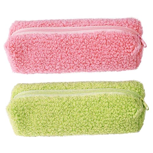 Housoutil 2 Stück Teiliges Flauschiges Mäppchen Vielseitige Federtasche und Kosmetiktasche Weiches Plüschmaterial und Tragbar für Schreibwaren und Kosmetik Praktische Zufällige Farbe von Housoutil