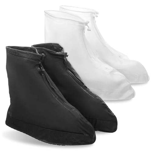 Housoutil 2 Stück wasserdichte Überschuhe mit Rutschfester Sohle Regen Schuhüberzieher für Damen und Herren Wiederverwendbare Outdoor Regenschuhschützer mit Reißverschluss Atmungsaktiv und von Housoutil