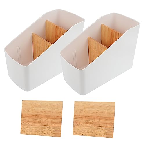 Housoutil 2 Stücke Boxen Fernbedienungsgestell Schreibtisch aus Holz Füllfederhalter praktischer Fall Desktop-Make-up-Organizer Einfach Regal Aufbewahrungskiste Büro Weiß von Housoutil