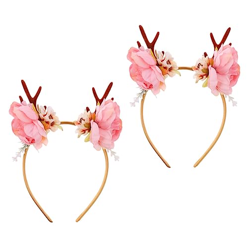 Housoutil 2st Hirschhorn Blumen Stirnband Haargummis Für Kinder Dekor Kinder Haarband Haarschmuck Für Frauen Abschlussball Kammaufsatz Für Fön Tiara Plastik Mädchen Kleid Die Blumen Rosa von Housoutil