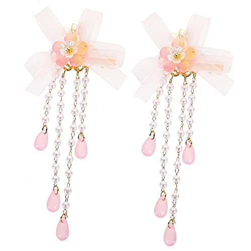 Housoutil 2st Quaste Haarspange Hanfu Haarschmuck Blumenkopfschmuck Retro-haarspange Haarklammern Für Mädchen Haarspange Mit Quasten-tropfen Fransenband Tiara Schleife Kind Die Blumen von Housoutil