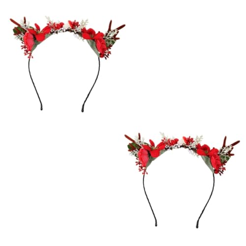 Housoutil 2St Weihnachtsstirnband kinder haarspangen haarspange kinder zarter Haarreif Weihnachts-Hirsch-Blumen-Stirnbänder Haarband Haarnadel Mädchenhaar Beeren Haarspange Mode Haarschmuck von Housoutil