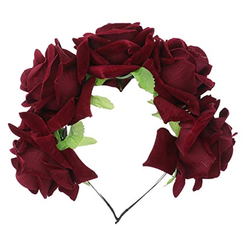 Housoutil 2St haarschmuck frisierumhang Hochzeitshaarband frisur Halloween-Kranz Kreuz Nagel Charme Stirnband Tiara floraler Haarreif Frauen Haarreifen Rosen Kopfbedeckung Schal Damen rot von Housoutil