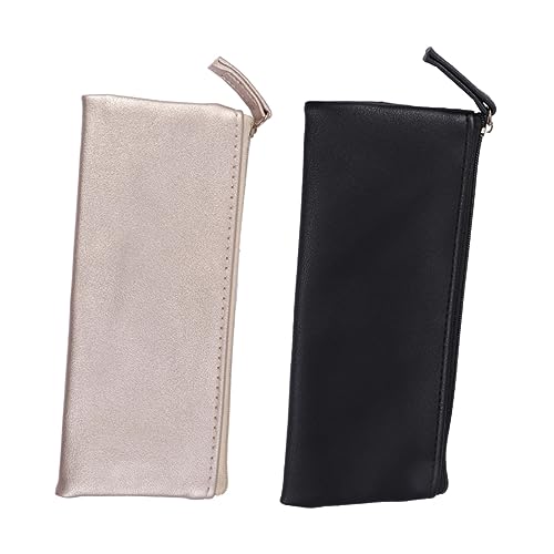 Housoutil 2Stücke PU Leder Bleistiftbeutel Minimalistische Aufbewahrungstasche Für Studenten Pen Organizer Schreibwaren Mäppchen Schwarz Und Schule von Housoutil