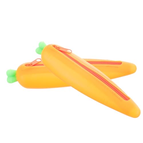 Housoutil Kawaii Silikon Federmäppchen Karotten Design 2 Stück Großes Fassungsvermögen Waschbar und Reißfest für Kinder und Erwachsene Vielseitiger Schreibwaren Organizer von Housoutil