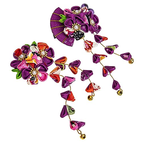 Housoutil 2st Haarschmuck Im Japanischen Stil Haarnadel Haarschmuck Für Damen Kimono-zubehör Chinesische Haarzusätze Blumenspange Japanische Kimonoblume Stoffblumen Quaste Violett Fräulein von Housoutil