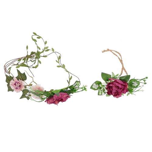 Housoutil 2st Kranz Tiara Rosenkopf Kranz Weihnachtshaargirlande Weihnachtskopfschmuck Haarkranz Blumengirlande Eingewickeltes Beeren-stirnband Grüner Anzug Perle Mosaik Hochzeit Braut von Housoutil