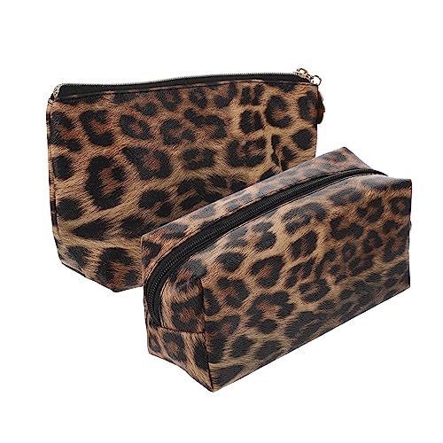 Housoutil 2st Leopard-Kosmetiktasche Tragbarer Make-up-Organizer Große Kulturtasche Zipper Beutel Reisekosmetiktaschen Für Damen Reisekosmetikkoffer Reisen Leder Drucken Aufbewahrungskiste von Housoutil