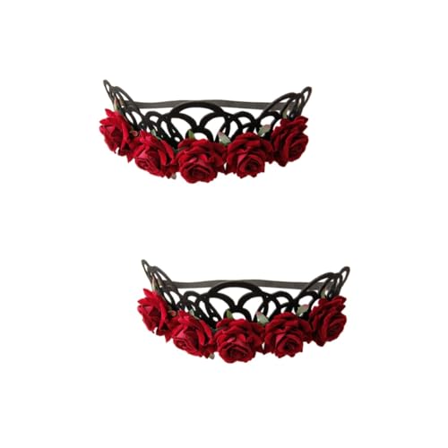 Housoutil 2st Mexikanisches Haarband Braut Kopfschmuck Blumenmädchen-stirnband Hochzeitskopfschmuck Für Die Braut Hochzeit Stirnband Haarbänder Stirnband Rosa Stirnband Tiara Krone Kranz Rot von Housoutil