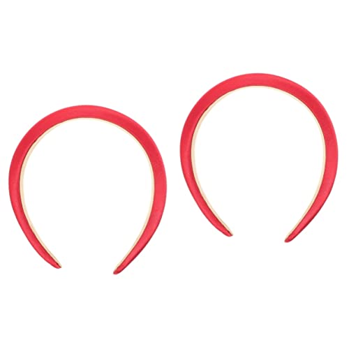 Housoutil 2st Stirnband Haarreifen Für Frauen Schwarze Haarbänder Schwarze Haaraccessoires Spa-haarband Breite Haarbänder Für Frauen Rutschfest Gepolstert Satin Damen Wild Rot Stoff Werkzeug von Housoutil