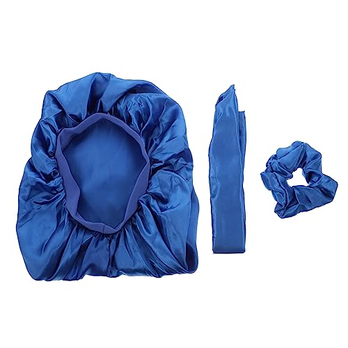 Housoutil 3 Stück 1 Satz langes Schlummertrunk-Set Hut mit lockigem Haar Spa-Kappe aus Satin für Damen Haargummi Haarband Kopfschmuck lange Schwanzkappe Haushalt Haarseil Satin- von Housoutil