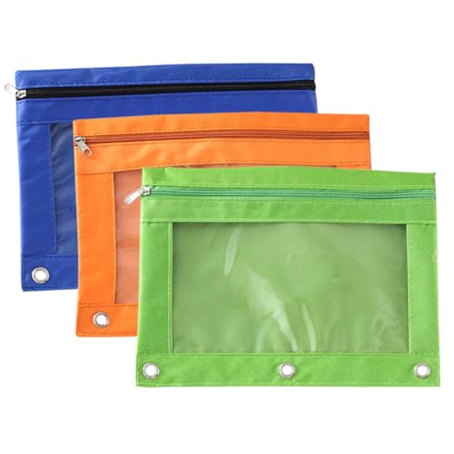 Housoutil 3 Stück Federmäppchen mit DREI Löchern Tasche Beutel abnehmbar Schule Bleistift büroorganizer unterlagen Organizer Halter für Bindekarten Stifthalter Oxford-Stoff von Housoutil