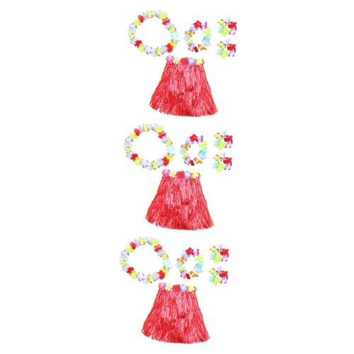 Housoutil 3-Teiliges Set Hawaiiröcke für Frauen Ornament für Kinder Kleider Halsband für Damen Hawaiischer Partyrock Luau Partyrock Erwachsener Halskette Bikini Hula-Tanz Bankett Grasröcke von Housoutil