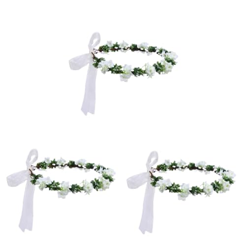 Housoutil 3St Haarband hair-band kronkorken brauthaarschmuk Hochzeitshaarschmuck für Frauen Mädchen Stirnband Haargummi Tiara Brautkopfbedeckung Halloween Kranz Blütenkopf Fräulein Weiß von Housoutil