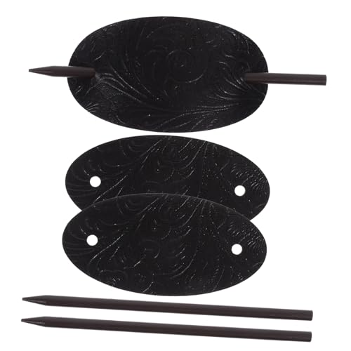 Housoutil 3st Haarnadel Aus Leder Haarspangen Für Damen Kamm - Haarclip Haarstäbchen Für Damenhaar-accessoires Haarknoten- Stick Pferdeschwanzhalterstift Metall Oval Stirnband Fräulein Holz von Housoutil