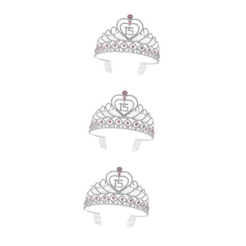 Housoutil 3St Haarschmuck für Damen Krone für Mädchen Haarschmuck für Frauen Fingerschienen Tiara 15 Diademe Kronen 15 Geburtstagskrone Strasssteine Kopfbedeckung Haarteil Fräulein Rosa von Housoutil