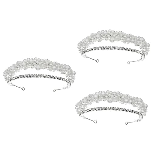 Housoutil 3St Perlenkrone Perlen Tiara Haarschmuck für Frauen Haarband Haargummis Stirnband Hochzeitsstirnbänder für die Braut hochzeit kopfschmuck Hochzeitskleid Kopfbedeckung von Housoutil