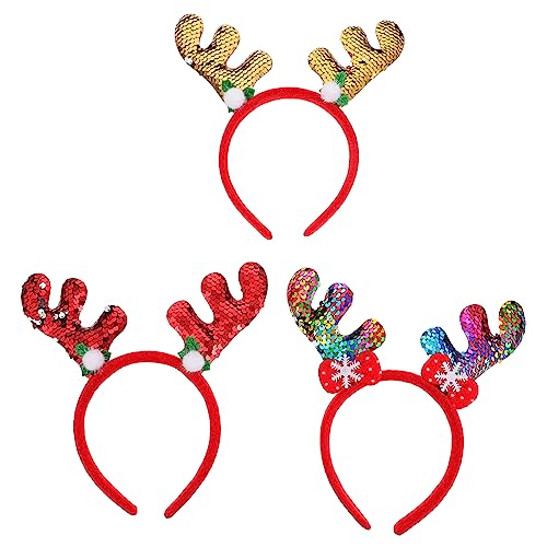 Housoutil 3st Weihnachtsgeweih Stirnband Weihnachts-haargummis Mit Pailletten Weihnachts-haarband Mit Geweih Und Pailletten Stirnbänder Für Haarschmuck Für Mädchen Kleid Weihnachten Stoff von Housoutil