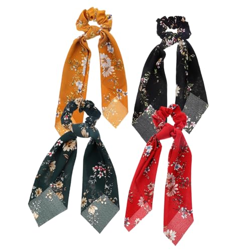 Housoutil 4 Stück Blumen-Pferdeschwanz-Streamer Haargummis für Schals Bowknot-Scrunchie Haarbänder weihnachtsdeko Pferdeschwanzhalter lange Haargummis Elastizität Haarring von Housoutil