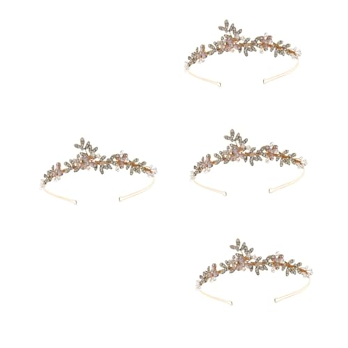 Housoutil 4 Stück Braut Hochzeit Stirnband Perlenstirnbänder für Frauen Strass-Shorts fasching haarreif faschingshaareif goldener Strassbesatz Haarschmuck für Frauen zartes Brauthaarband von Housoutil